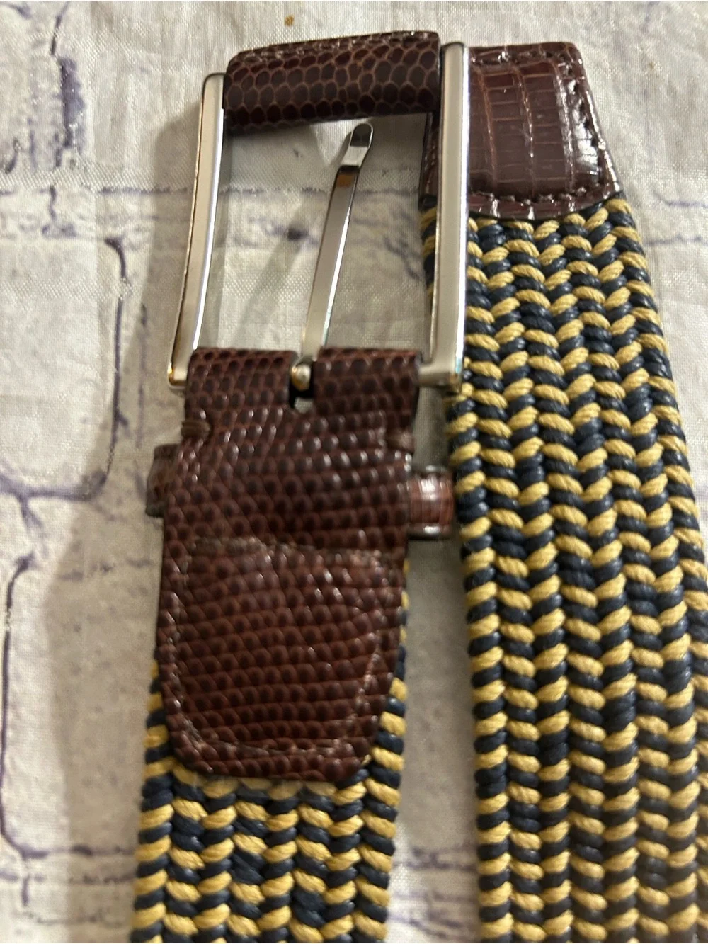 MEDICI FULL GRAIN LEATHER ON COWHIDE VTG & NAVY/TAN STRETCH CROC MEN BELTS